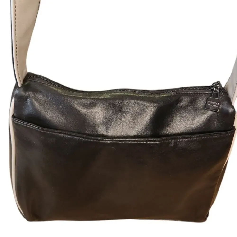 Vintage Perlina Black Leather Shoulder Crossbody Bag Purse